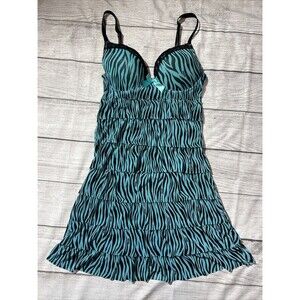 XOXO Y2K Slip Dress Women’s Blue Zebra Ruffles Whimsigoth Sz M